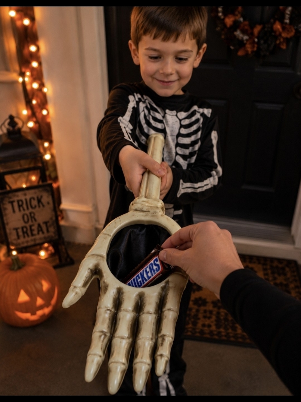 Halloween Skeleton Hand Candy Pouch - Cream